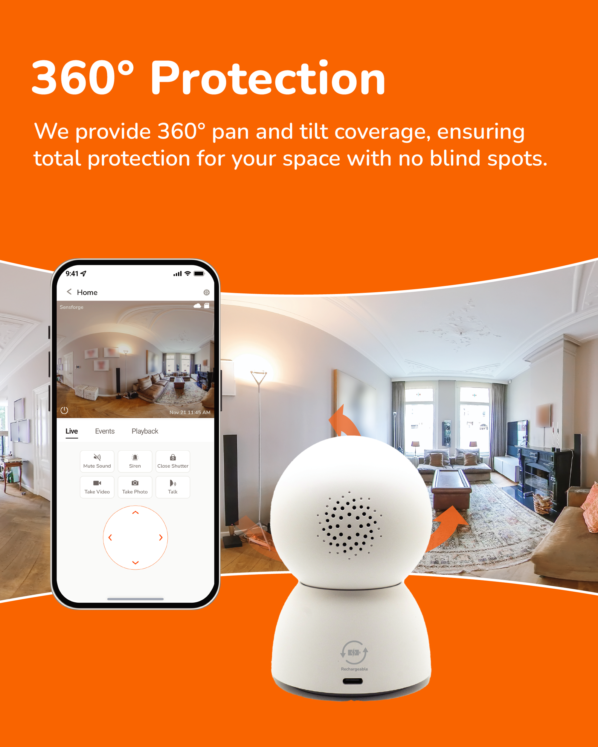 Sensforge Rechargable Indoor Pan-Tilt Camera